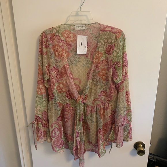Dress Forum sheer,multi colored boho style blouse with tie. - Picture 1 of 3